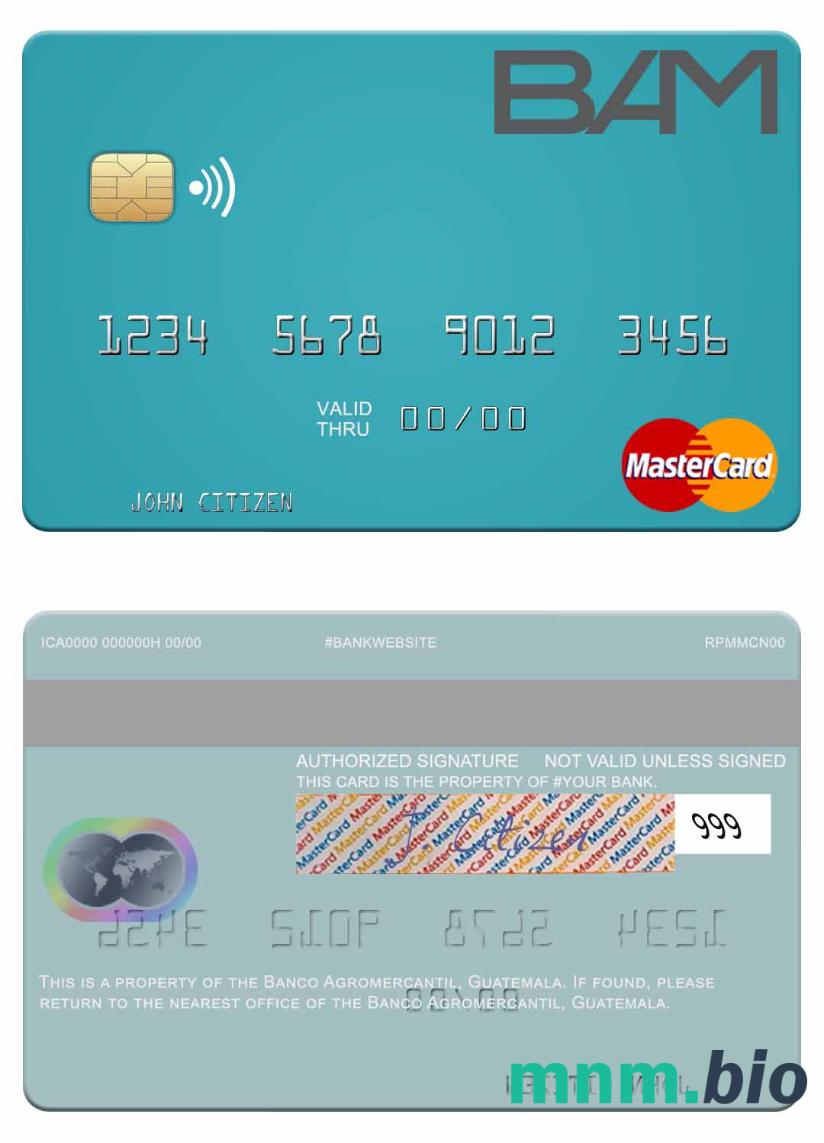 Guatemala Banco Agromercantil przykład karty mastercard w formacie PSD